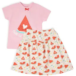 MiArcus Girls Pure Cotton Printed T-shirt with Skirt-31