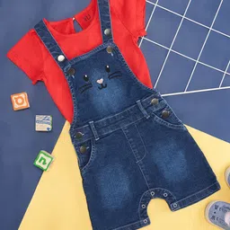 YU by Pantaloons Girls Slim Fit Graphic Printed Denim Dungaree With T-shirt-48