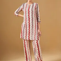 Global Desi Geometri Printed Pure Cotton Kurta with Palazzos-image-49