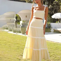 StyleCast Yellow Embroidered Top With Skirt-picture-52