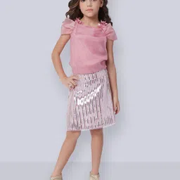 Peppermint Girls Puff Sleeves Top With Embellished Skirt-image-57