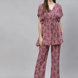 Cottinfab Ethnic Motifs Printed Waist Tie-Up Top With Trousers Co-Ords-picture-1