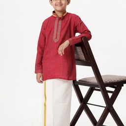 Ramraj Boys Mandarin Collar Thread Work Straight Kurta With Dhoti-24
