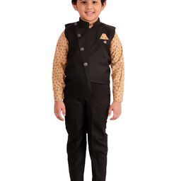 FOURFOLDS Boys Black & Gold-Toned 3-Piece Suit-picture-14