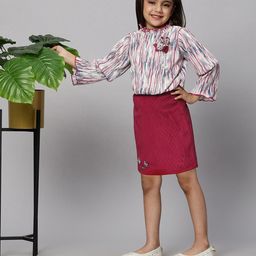 Macwin Girls Printed Top with Suede Skirt-image-64