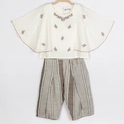 Peppermint Girls Rust Brown & Off White Top with Striped Trouser-image-44