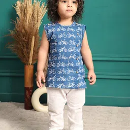 Polka Tots Kids Printed Sleeveless Pure Cotton Kurta With Pyjama-image-73