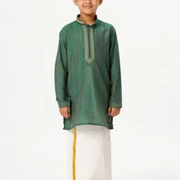 Ramraj Boys Mandarin Collar Thread Work Straight Kurta With Dhoti-31