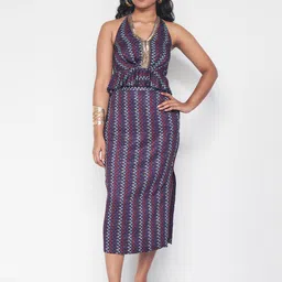 Global Desi Printed Halter Neck Top With Skirt-image-53