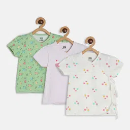 MINI KLUB Infant Girls Pack Of 3 Printed Cotton Open-Front Jhabla-image-58