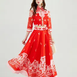 JC Collection Printed Top & Maxi Flared Skirt Co-ords-picture-17