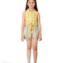 Tiny Baby Girls Printed Shirt Collar Sleeveless Top with Shorts-42