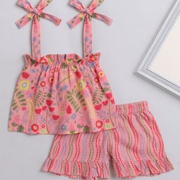 The Magic Wand Girls Floral Printed Pure Cotton Top with Shorts-image-85
