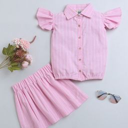 ZIP ZAP ZOOP Girls Striped Pure Cotton Shirt with Skirt-image-18