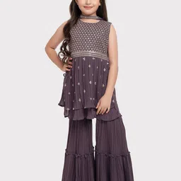 BETTY Girls Ethnic Motifs Embroidered Empire Sequinned Kurta with Sharara & Dupatta-picture-54