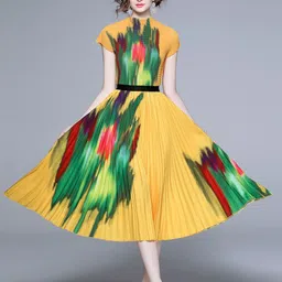 JC Collection Abstract Printed Short Sleeves Top with Skirt Co-Ords-image-63