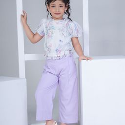 Peppermint Girls Printed Puff Sleeves Top with Palazzos-image-32