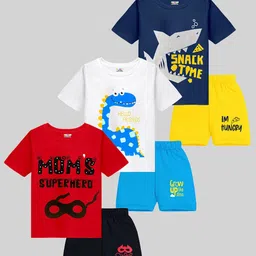 KUCHIPOO Boys Pack of 3 Printed Round Neck T-shirt with Shorts-image-69