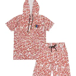 CAVIO Boys Abstract Printed Pure Cotton T-shirt with Shorts-11