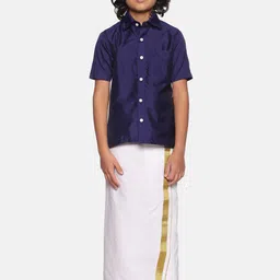 Sethukrishna Boys Navy Blue Shirt With Readymade Dhoti-87