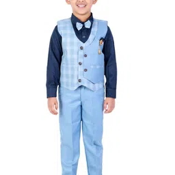 FOURFOLDS Boys Blue & Navy Blue 2 Piece Checked Suit-picture-13