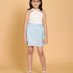 PICCOLO Girls Blue & White Checked Top with Skirt-image-87