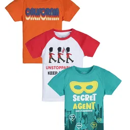 PLUM TREE Boys Pack of 3 Orange & White Typography Printed Pure Cotton T-shirts-image-71