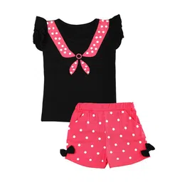 CATCUB Girls Black & Pink Printed Pure Cotton Top with Shorts-picture-28