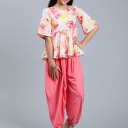 Unique Designers Girls Floral Printed Top With Dhoti Pants-image-23