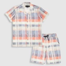 CAVIO Boys Checked Shirt Collar Short Sleeves Pure Cotton Shirt with Short-image-96