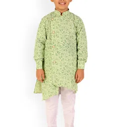Pro-Ethic STYLE DEVELOPER Boys Green Floral Printed Pure Cotton Kurta with Churidar-image-58