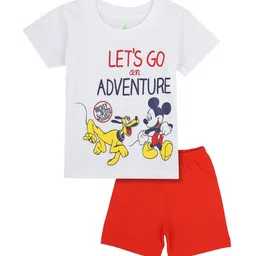 Bodycare Kids Boys Pure Cotton White & Red Printed T-shirt with Shorts-picture-1