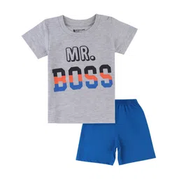 Bodycare Kids Boys Grey & Blue Printed Cotton T-shirt with Shorts-picture-4