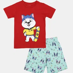 Wyld Sprog Boys Red & Blue Graphic Printed Printed Pure Cotton T-shirt Shorts Clothing Set-picture-20