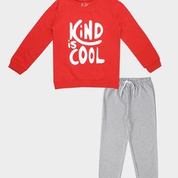 NOT Unisex Kids Red & Grey Printed T-shirt with Trousers-32