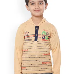 FOURFOLDS Boys Beige Printed Hooded T-shirt-image-53