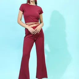 Tokyo Talkies Women Burgundy Solid Top with Palazzo-picture-26