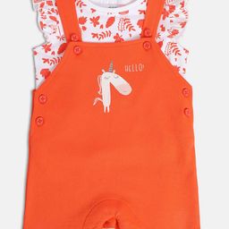MINI KLUB Infant Girls Printed Pure Cotton T-shirt with Dungarees-image-98