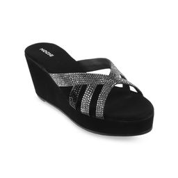 Mochi Black Embellished Party High-Top Wedge Heels-image-5