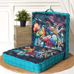 BLANC9 Turquoise Blue & Navy Blue 2 Pieces Birds Printed Floor Cushions-52