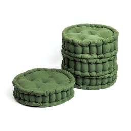 SKANDA FAB Green 4 Pcs Pure Cotton Round Floor Cushions-31