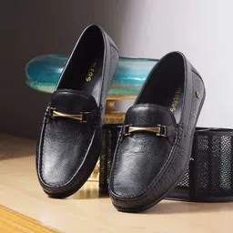 Liberty Men Textured Leather Horsebit Loafers-image-10