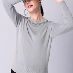 FabAlley Grey Embellished Long Sleeves Pullover-image-10