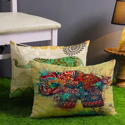 STITCHNEST Green & Red Set of 2 Cartoon Characters Rectangle Cushion Covers-6