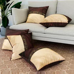 Kuber Industries Brown & Beige 5 Pieces Colourblocked Square Cushion Covers-40