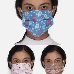 Anekaant Women 3 Pcs Printed 3-Ply Anti-Pollution Reusable Cloth Masks-picture-9
