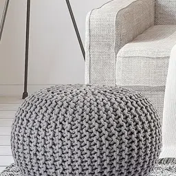 SANYOG DESIGNS Grey Oval-Shaped Braided Ottoman-30