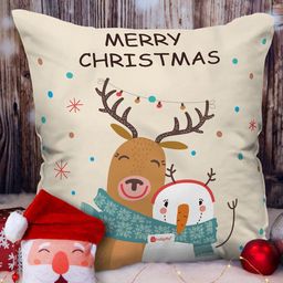 Indigifts pcs of 2 Grey & Red Christmas Hug Printed Cushion With Reversible Secret Santa Soft Toy-56