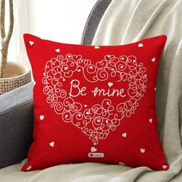 Indigifts Love Be Mine Red & White Printed Square Shaped Pre-Filled Cushion-15