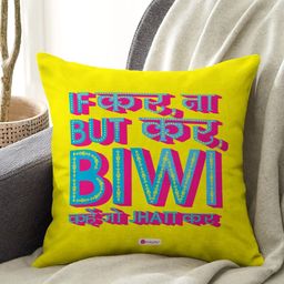 Indigifts Yellow & Pink Marriage Quotes Digital Printed Cushion With Filler-3